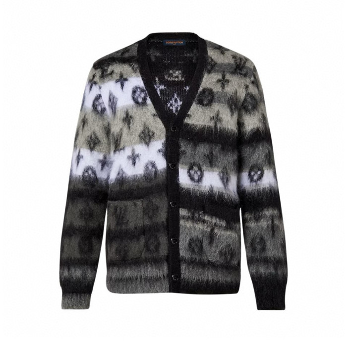 NIGO Louis Vuitton Men's Fall And Winter Black And White Jacquard Long Wool Sweater Cardigan#nigo286539