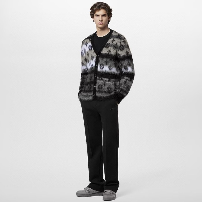 NIGO Louis Vuitton Men's Fall And Winter Black And White Jacquard Long Wool Sweater Cardigan#nigo286539