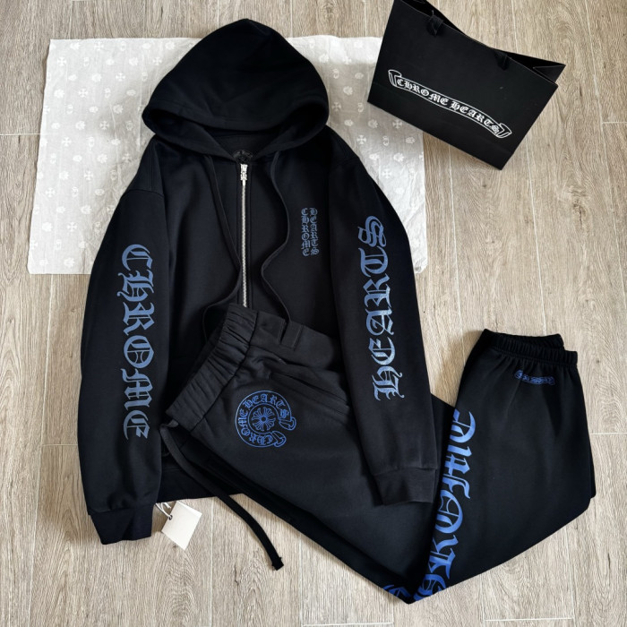 NIGO Chrome Hearts Blue Sanskrit Letters Waffle Lining Hooded Sweatshirt Pants #nigo375714