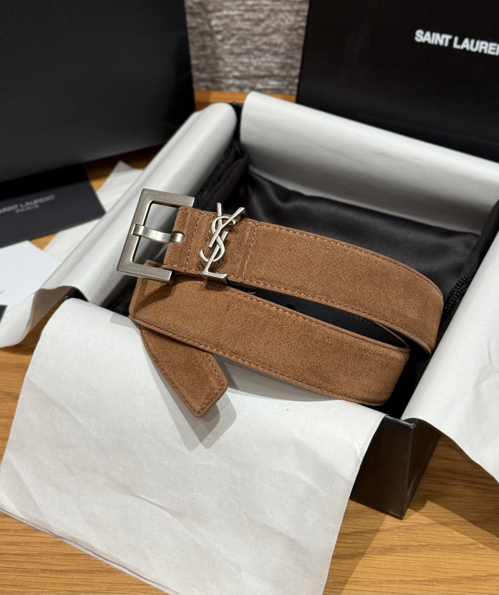 NIGO Saint Laurent Cassandre Belt With Square Buckle in Suede #nigo375917