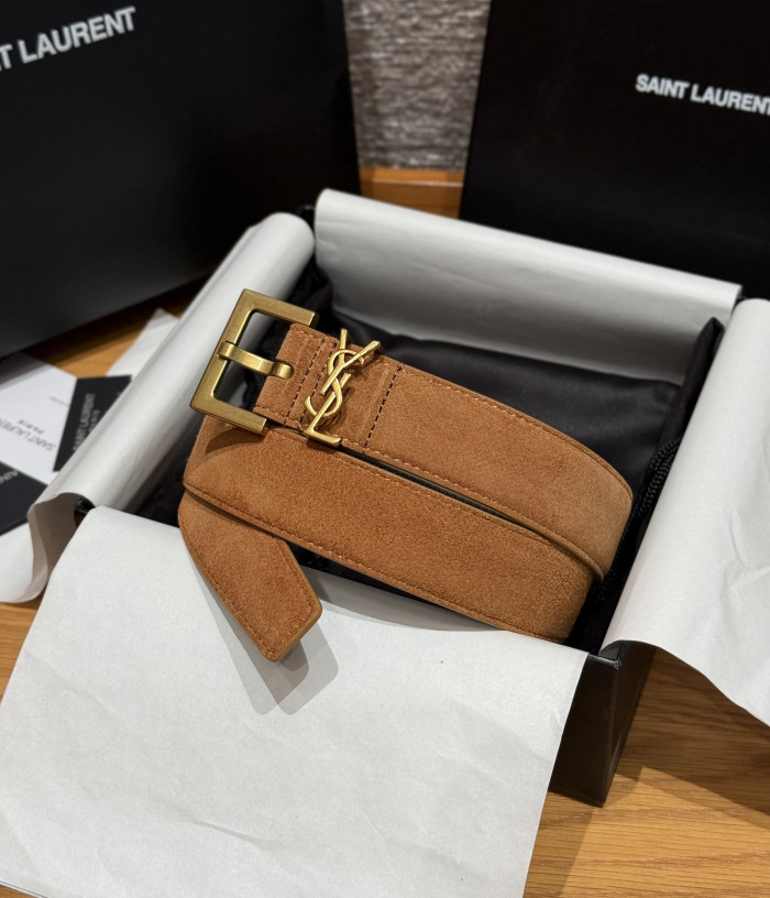 NIGO Saint Laurent Cassandre Belt With Square Buckle in Suede #nigo375917