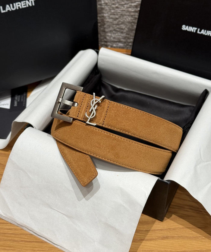 NIGO Saint Laurent Cassandre Belt With Square Buckle in Suede #nigo375917