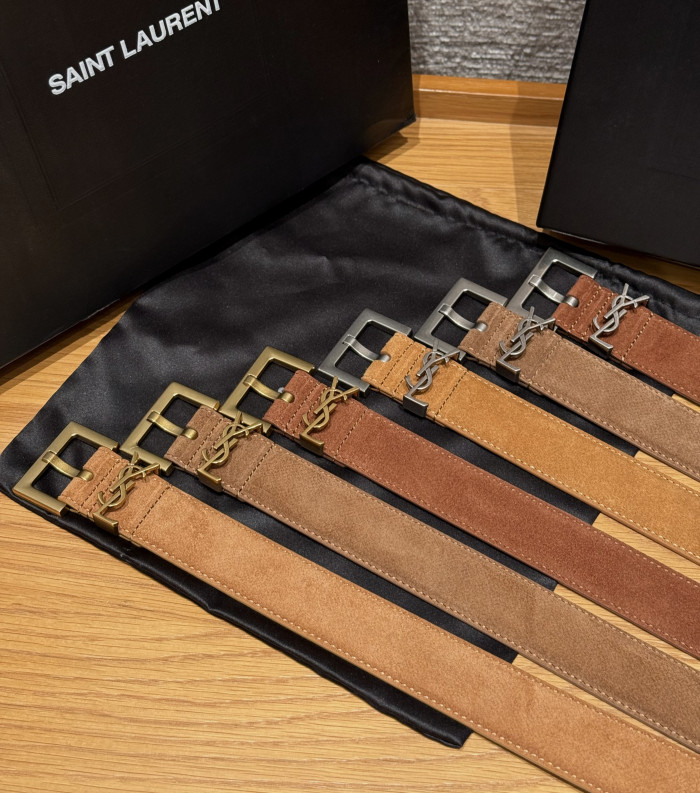 NIGO Saint Laurent Cassandre Belt With Square Buckle in Suede #nigo375917