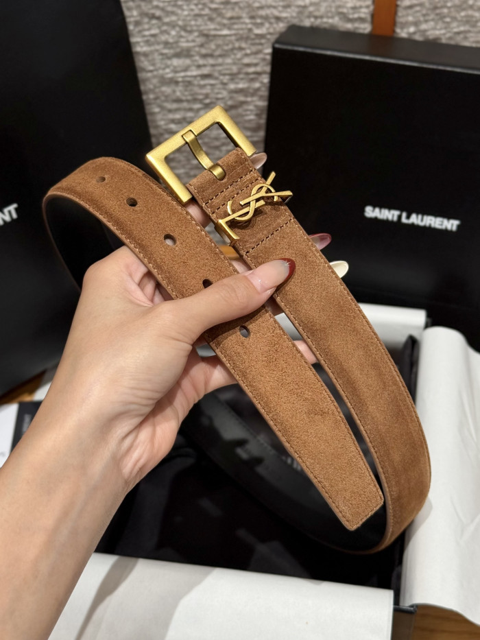 NIGO Saint Laurent Cassandre Belt With Square Buckle in Suede #nigo375917
