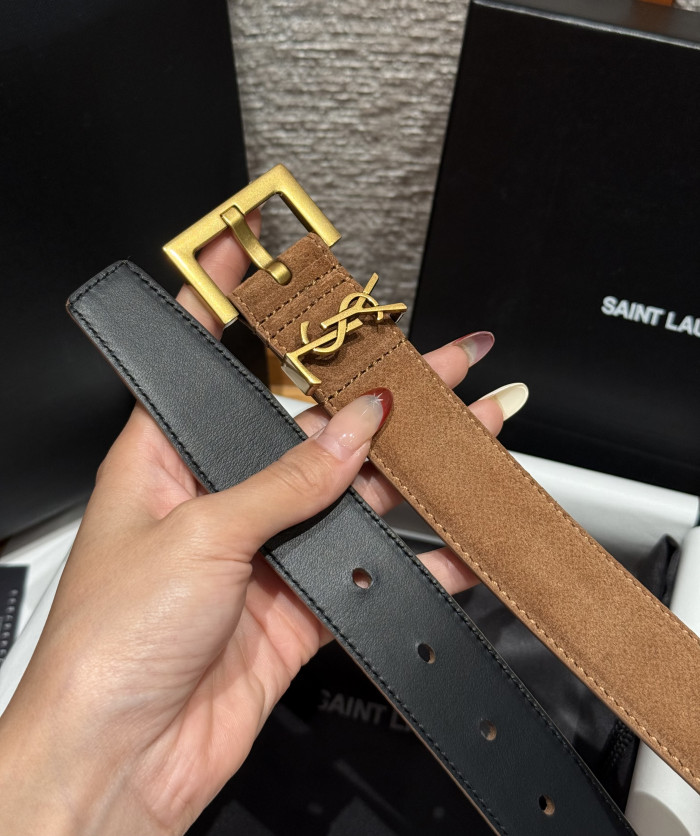 NIGO Saint Laurent Cassandre Belt With Square Buckle in Suede #nigo375917