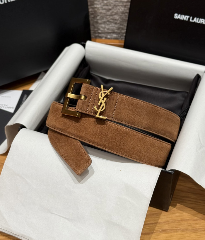 NIGO Saint Laurent Cassandre Belt With Square Buckle in Suede #nigo375917