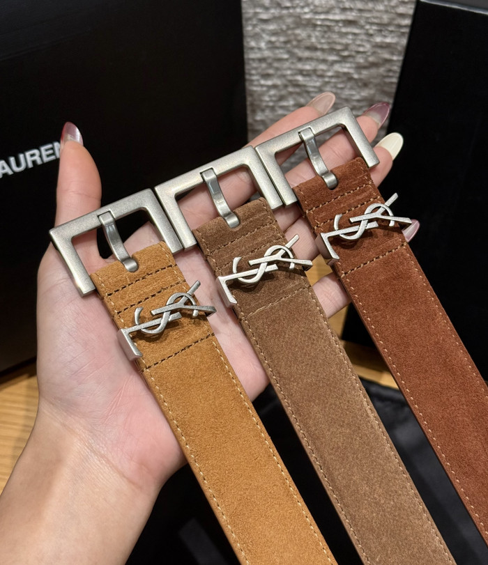 NIGO Saint Laurent Cassandre Belt With Square Buckle in Suede #nigo375917