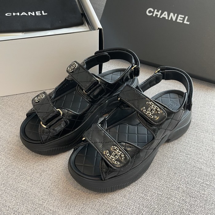NIGO Chanel Sandals Shiny Calfskin Black White #nigo376185