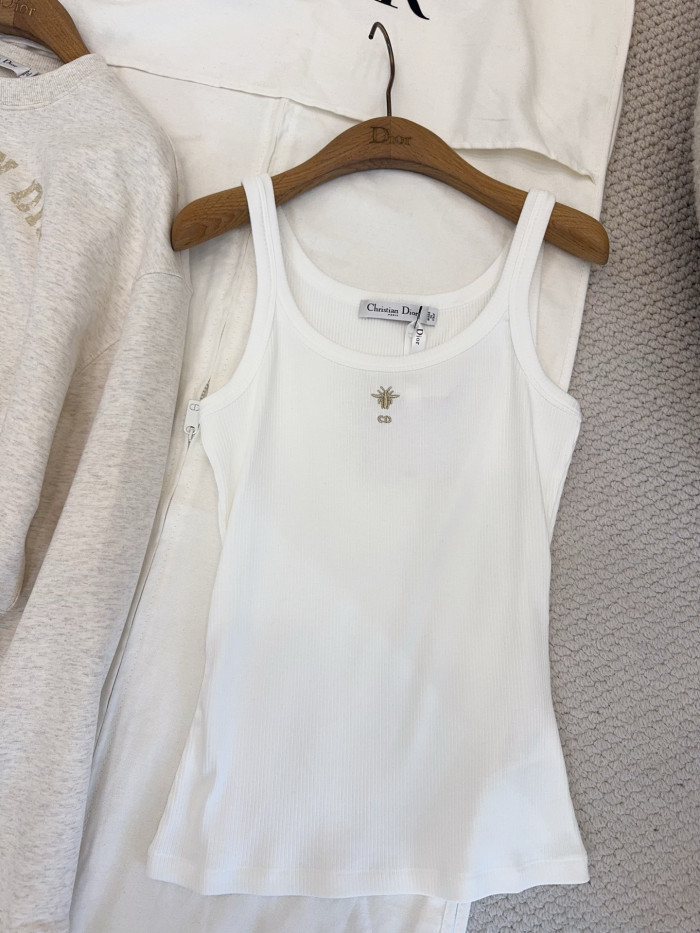 NIGO DIOR Tank Top Ecru Ribbed Cotton and Linen Jersey #nigo376143