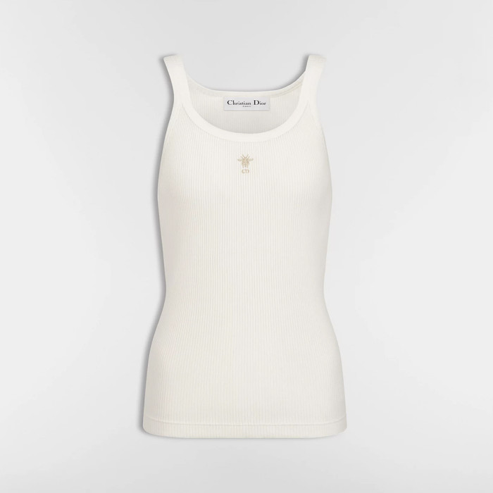 NIGO DIOR Tank Top Ecru Ribbed Cotton and Linen Jersey #nigo376143