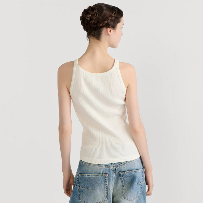 NIGO DIOR Tank Top Ecru Ribbed Cotton and Linen Jersey #nigo376143