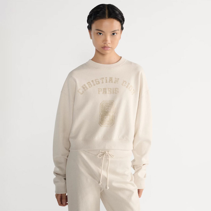 NIGO DIOR Cropped Sweatshirt Beige Cotton Jersey #nigo376144