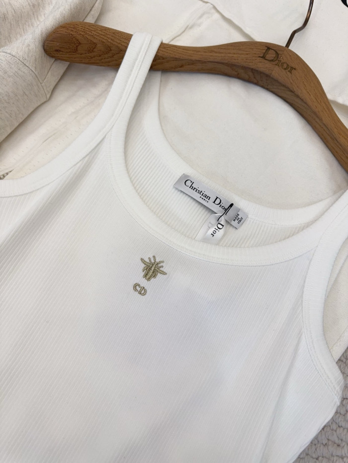 NIGO DIOR Tank Top Ecru Ribbed Cotton and Linen Jersey #nigo376143