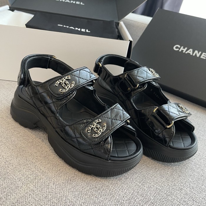 NIGO Chanel Sandals Shiny Calfskin Black White #nigo376185