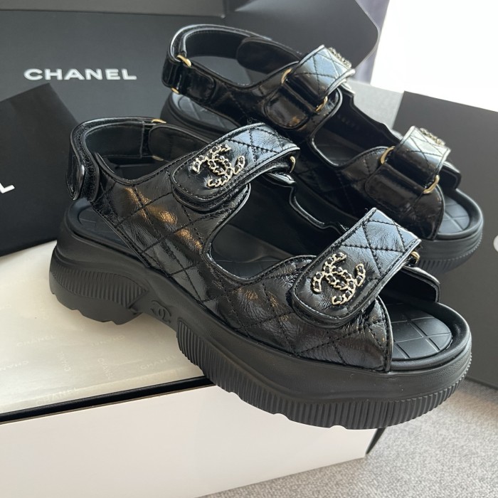 NIGO Chanel Sandals Shiny Calfskin Black White #nigo376185