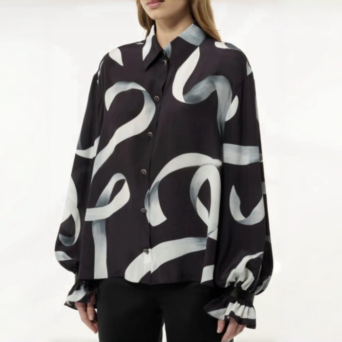 NIGO Chanel Graffiti Lapel Lace Sleeves Silk Shirt #nigo376309