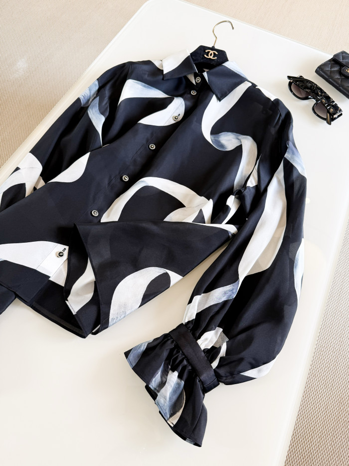 NIGO Chanel Graffiti Lapel Lace Sleeves Silk Shirt #nigo376309