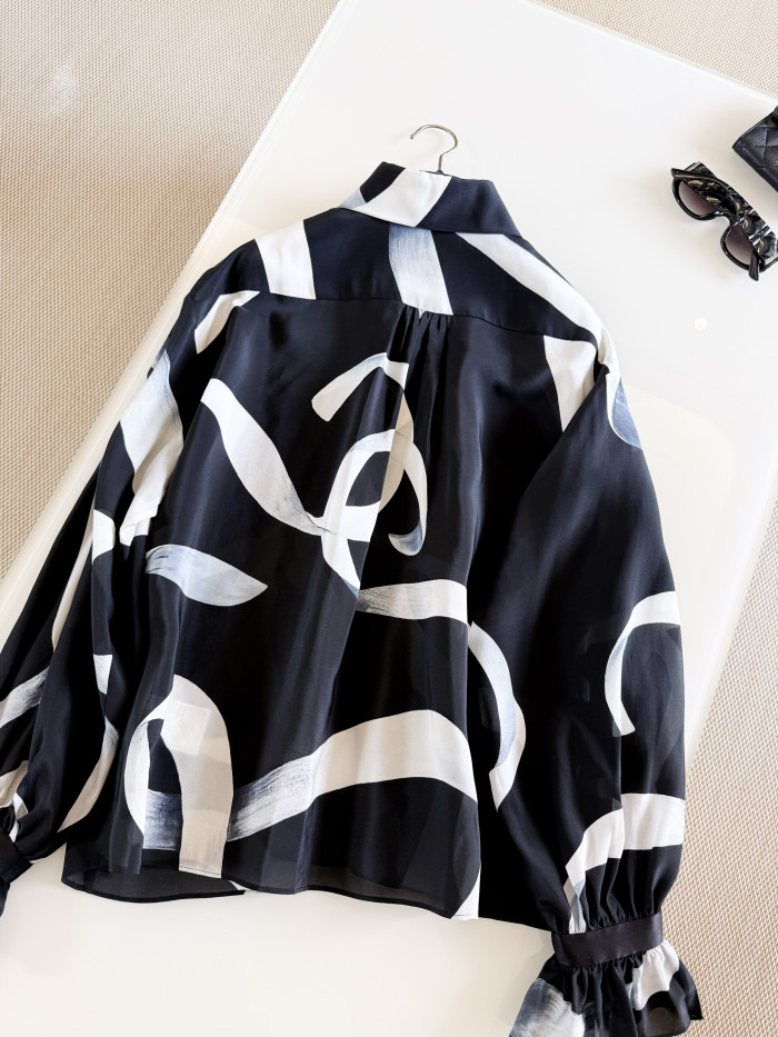 NIGO Chanel Graffiti Lapel Lace Sleeves Silk Shirt #nigo376309