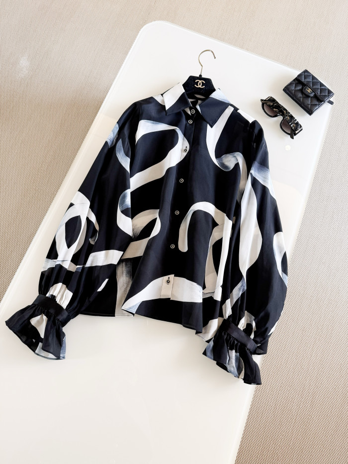 NIGO Chanel Graffiti Lapel Lace Sleeves Silk Shirt #nigo376309
