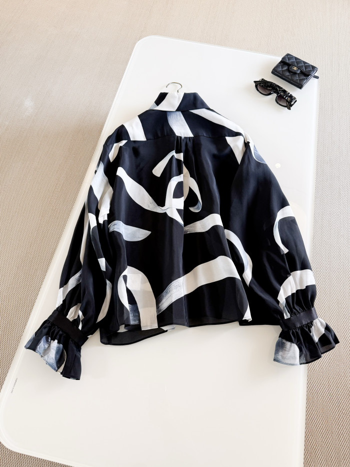 NIGO Chanel Graffiti Lapel Lace Sleeves Silk Shirt #nigo376309