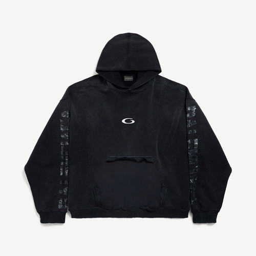 NIGO Balenciaga Top-quality version Men's Transparent Tape Ripped Pocket Hoodie in Faded Black White #nigo376442
