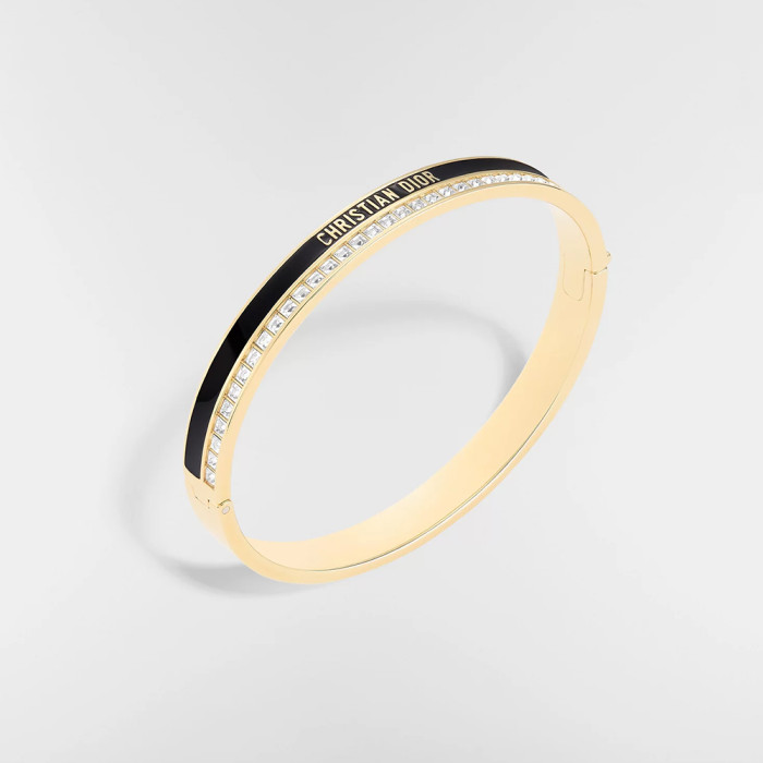 NIGO DIOR Night Code Bangle Gold-Finish Metal Sparkling Crystals and Black Lacquer #nigo376605