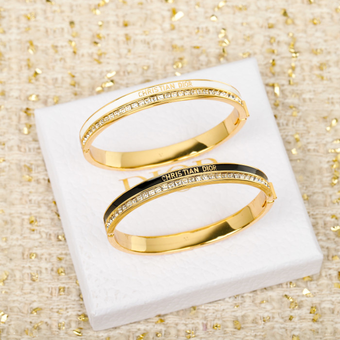 NIGO DIOR Night Code Bangle Gold-Finish Metal Sparkling Crystals and Black Lacquer #nigo376605