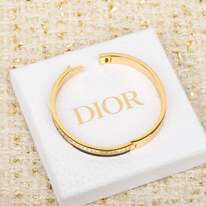 NIGO DIOR Night Code Bangle Gold-Finish Metal Sparkling Crystals and Black Lacquer #nigo376605