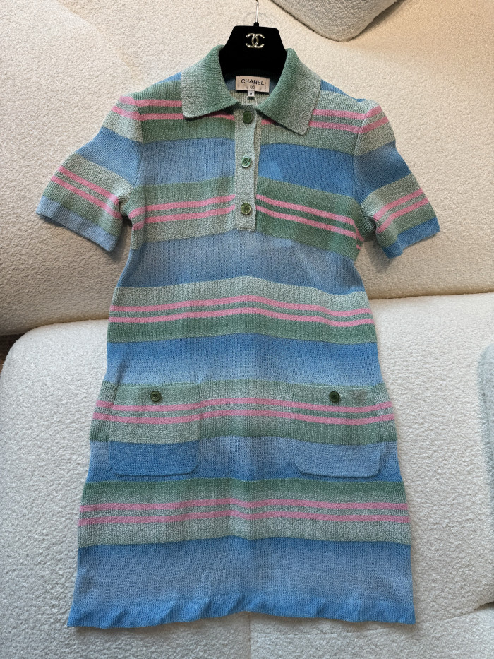 NIGO Chanel Pre-Spring 23P Pastel Striped Knit Polo Dress Multiple Colors #nigo328841
