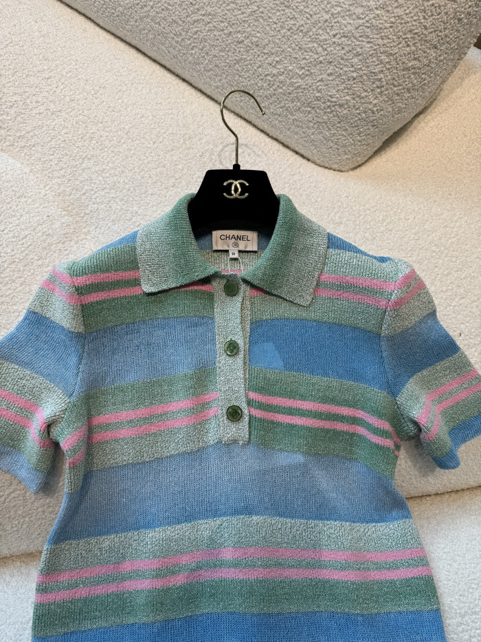 NIGO Chanel Pre-Spring 23P Pastel Striped Knit Polo Dress Multiple Colors #nigo328841