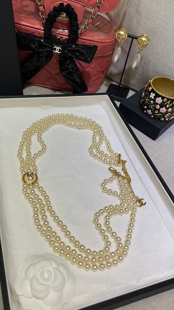 NIGO Chanel 24A Gold Button Double C Pearl Triple Layer Waist Chain #nigo302519