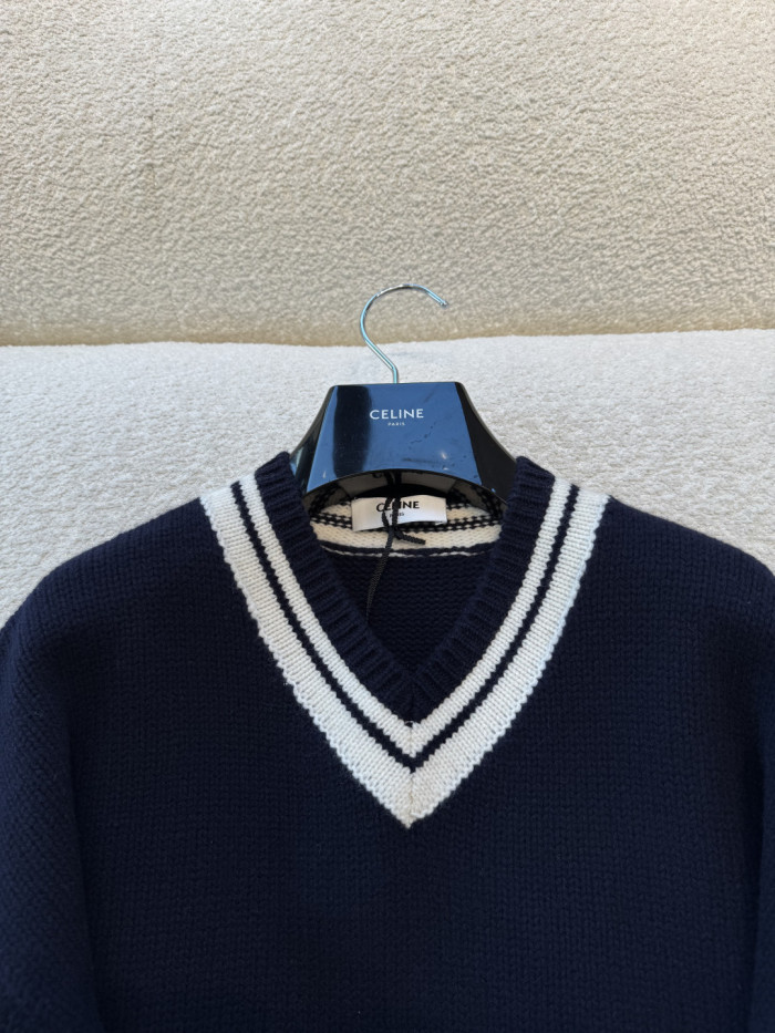 NIGO Celine V-Neck Knitted Sweater Navy Blue College Style #nigo376939