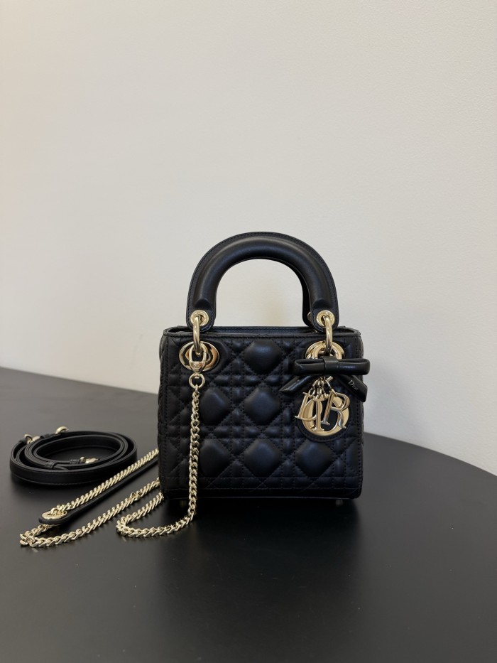 NIGO DIOR Mini Lady Dior Bag with Chain Black Cannage Lambskin #nigo376913