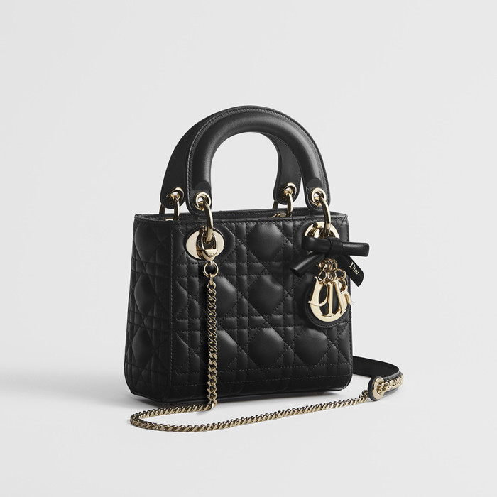 NIGO DIOR Mini Lady Dior Bag with Chain Black Cannage Lambskin #nigo376913