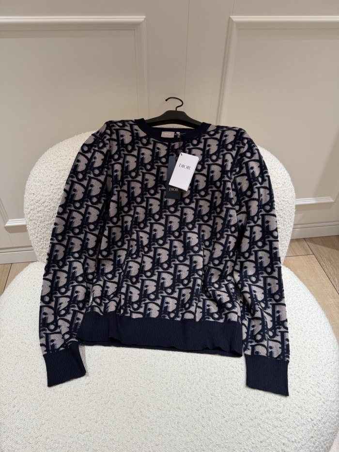 NIGO DIOR Dior Oblique Sweater Blue Cotton Wool Silk Blend Jacquard #nigo377022