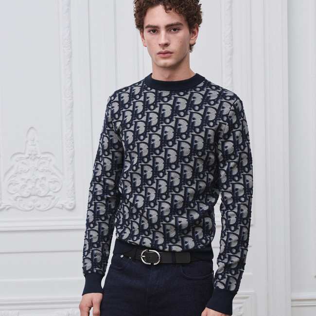NIGO DIOR Dior Oblique Sweater Blue Cotton Wool Silk Blend Jacquard #nigo377022