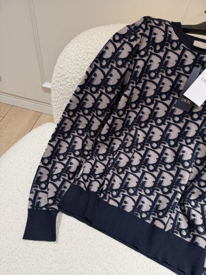 NIGO DIOR Dior Oblique Sweater Blue Cotton Wool Silk Blend Jacquard #nigo377022
