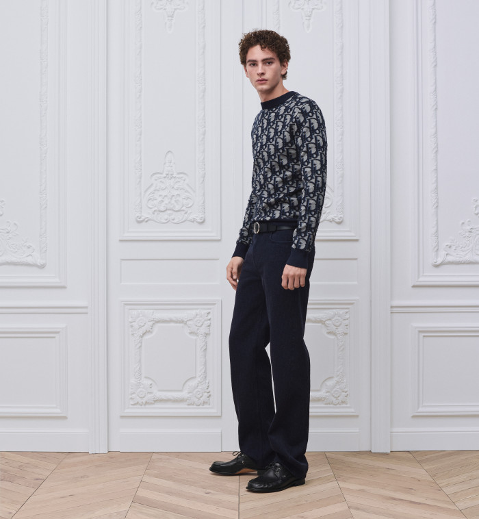 NIGO DIOR Dior Oblique Sweater Blue Cotton Wool Silk Blend Jacquard #nigo377022