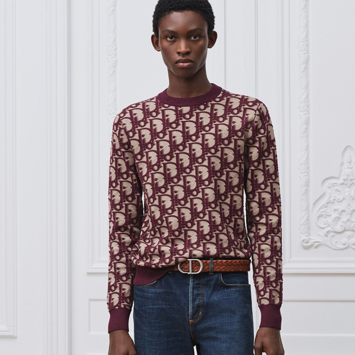 NIGO DIOR Dior Oblique Sweater Blue Cotton Wool Silk Blend Jacquard #nigo377022