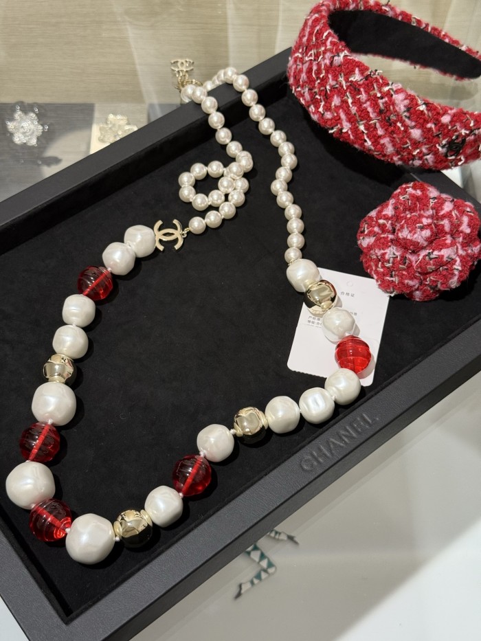 NIGO Chanel Long Necklace Metal Imitation Pearls Glass Pearls Gold #nigo377068