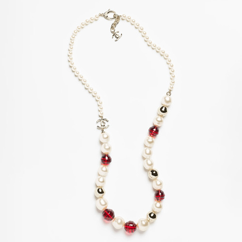 NIGO Chanel Long Necklace Metal Imitation Pearls Glass Pearls Gold #nigo377068