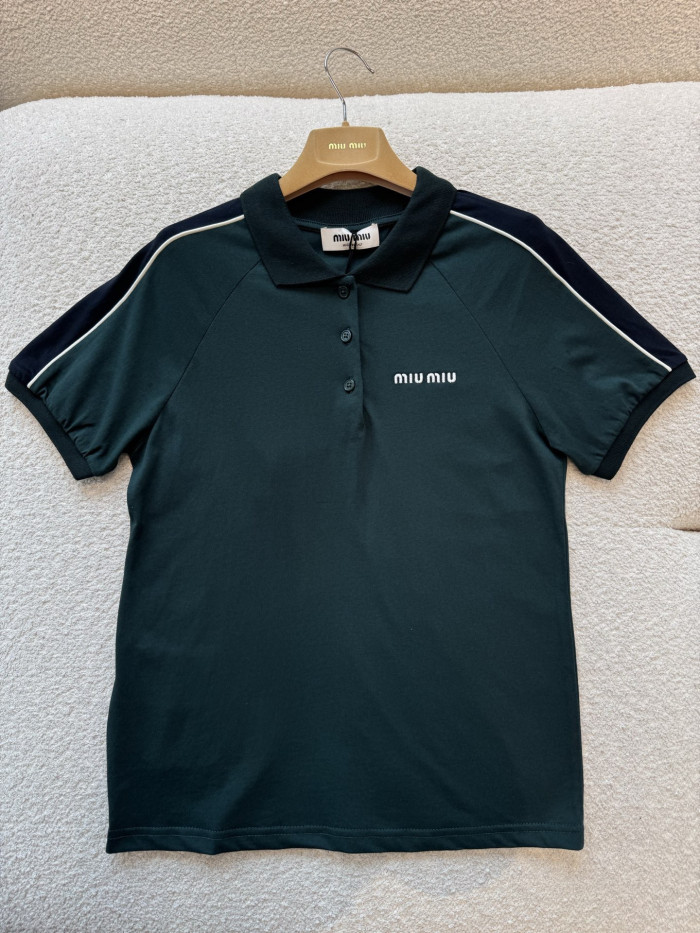 NIGO MiuMiu Bottle Green blue Cotton Jersey Polo Shirt #nigo377064