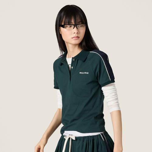 NIGO MiuMiu Bottle Green blue Cotton Jersey Polo Shirt #nigo377064