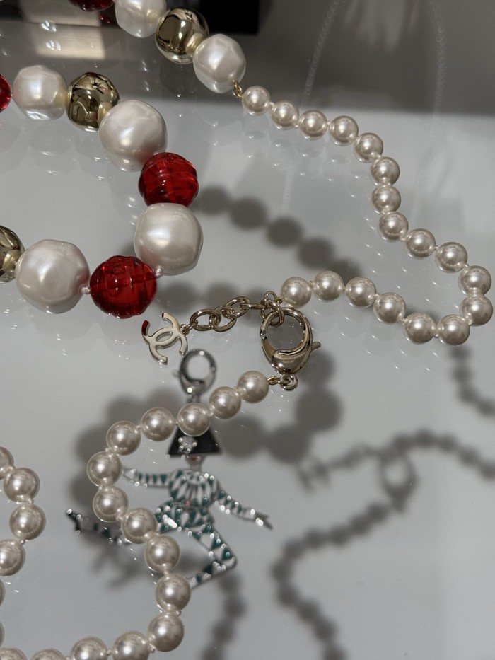 NIGO Chanel Long Necklace Metal Imitation Pearls Glass Pearls Gold #nigo377068