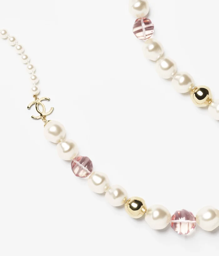 NIGO Chanel Long Necklace Metal Imitation Pearls Glass Pearls Gold #nigo377068