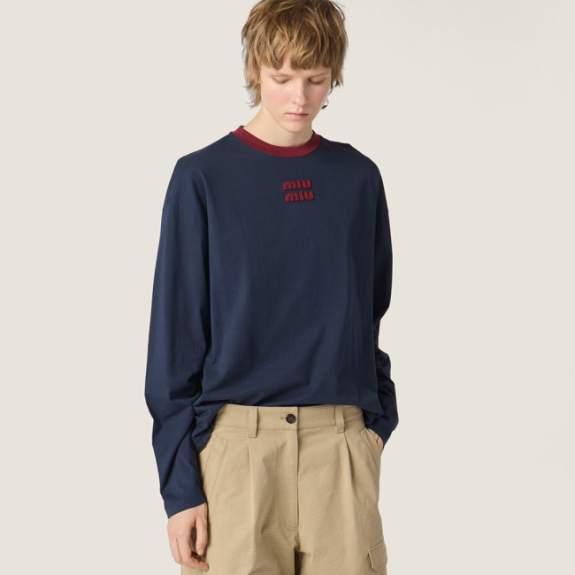 NIGO MiuMiu Blue burgundy Long-sleeved Cotton Jersey T-shirt #nigo377089