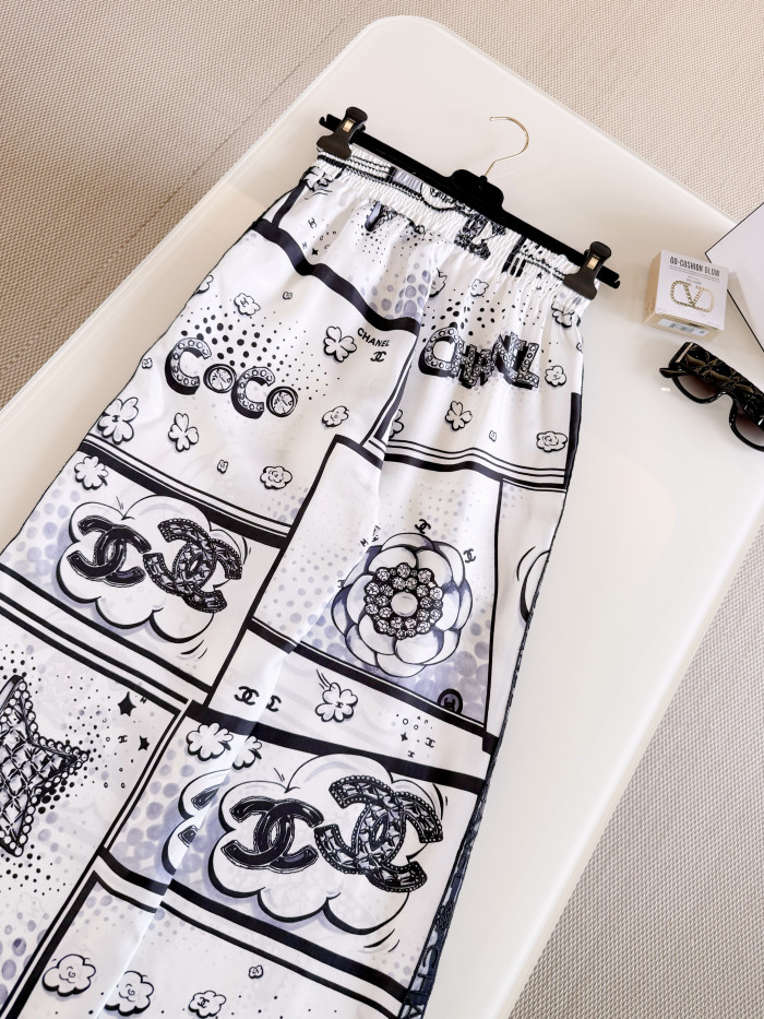 NIGO Chanel Hand-painted Camellia Silk Stretch Casual Pants #nigo377175