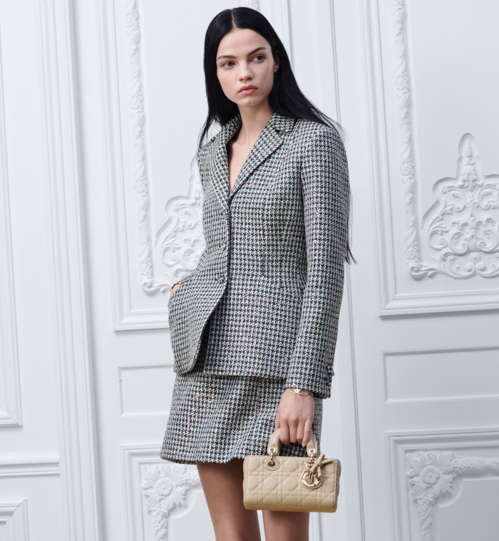 NIGO Dior Bar Blazer Skirt Black and White Houndstooth Virgin Wool Blend With Multicolor Sequins #nigo377177