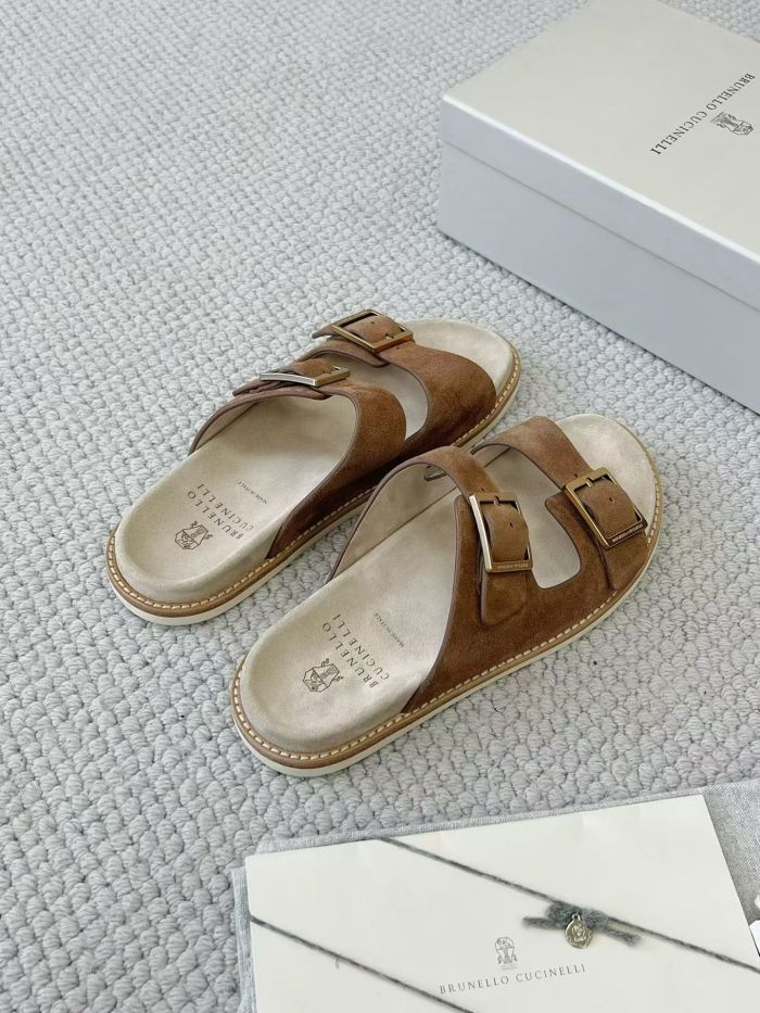 NIGO Brunello Cucinelli Suede slides with buckles for Man in Hazelnut 