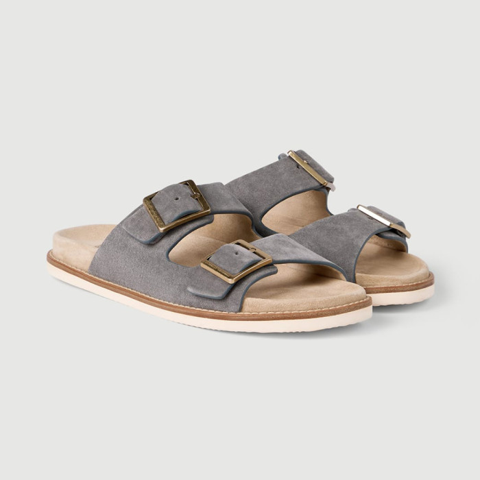 NIGO Brunello Cucinelli Suede slides with buckles for Man in Hazelnut 